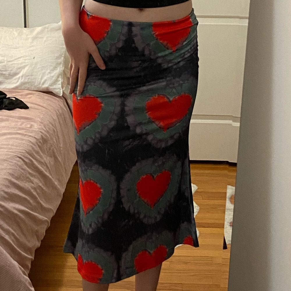 Emmiol Red Heart Patterned Midi Skirt